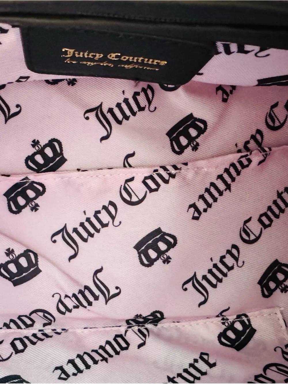 NWT Juicy Couture Black Logo Shoulder Bag with Pink Bow Charm